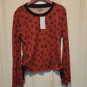 NWT Sz XXS Girls Evsie Black and Red Floral Blouse